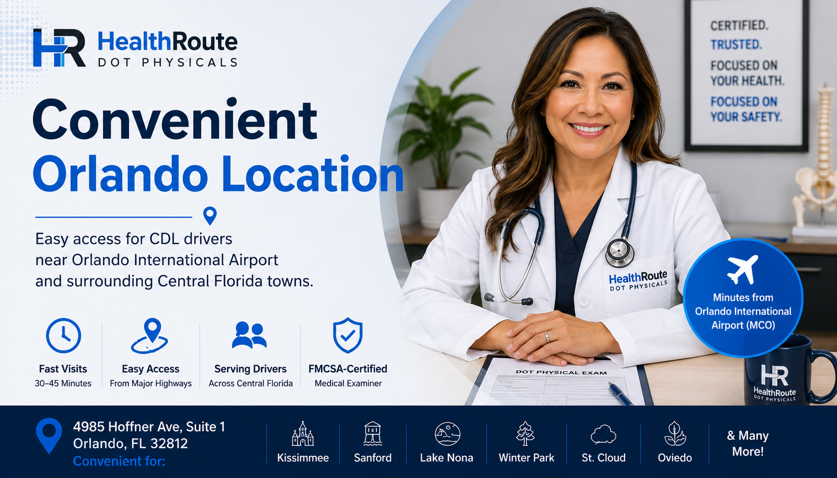 Convenient Orlando DOT physical location near Orlando International Airport