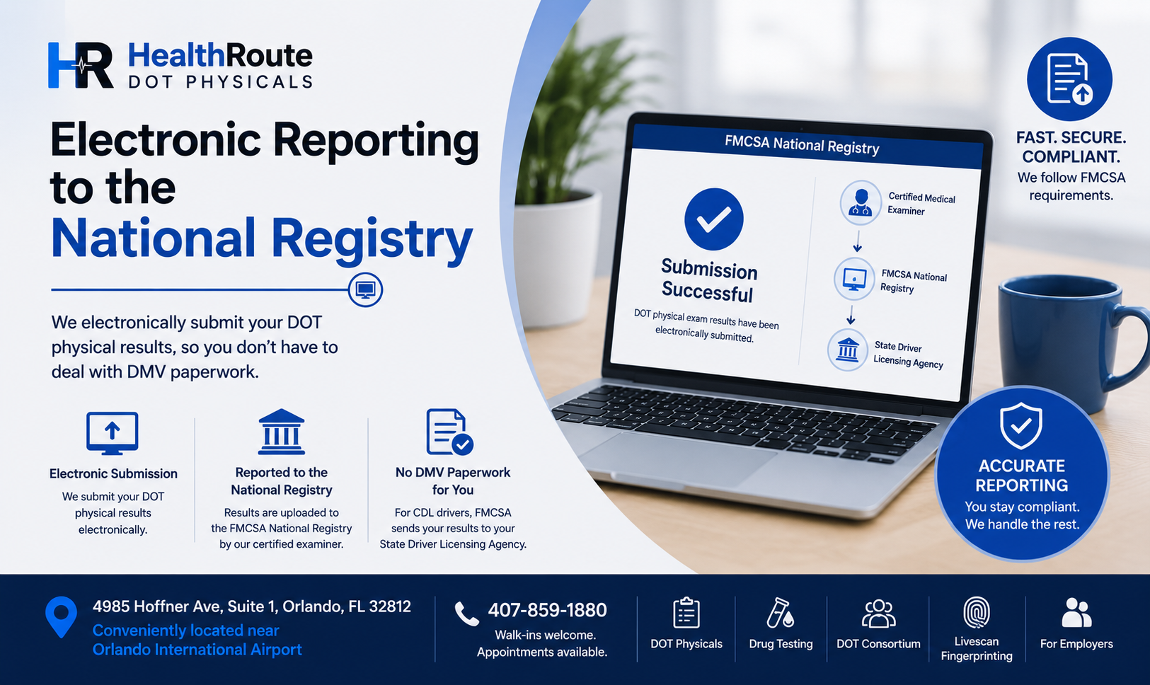 Electronic reporting of DOT physical results to the FMCSA National Registry