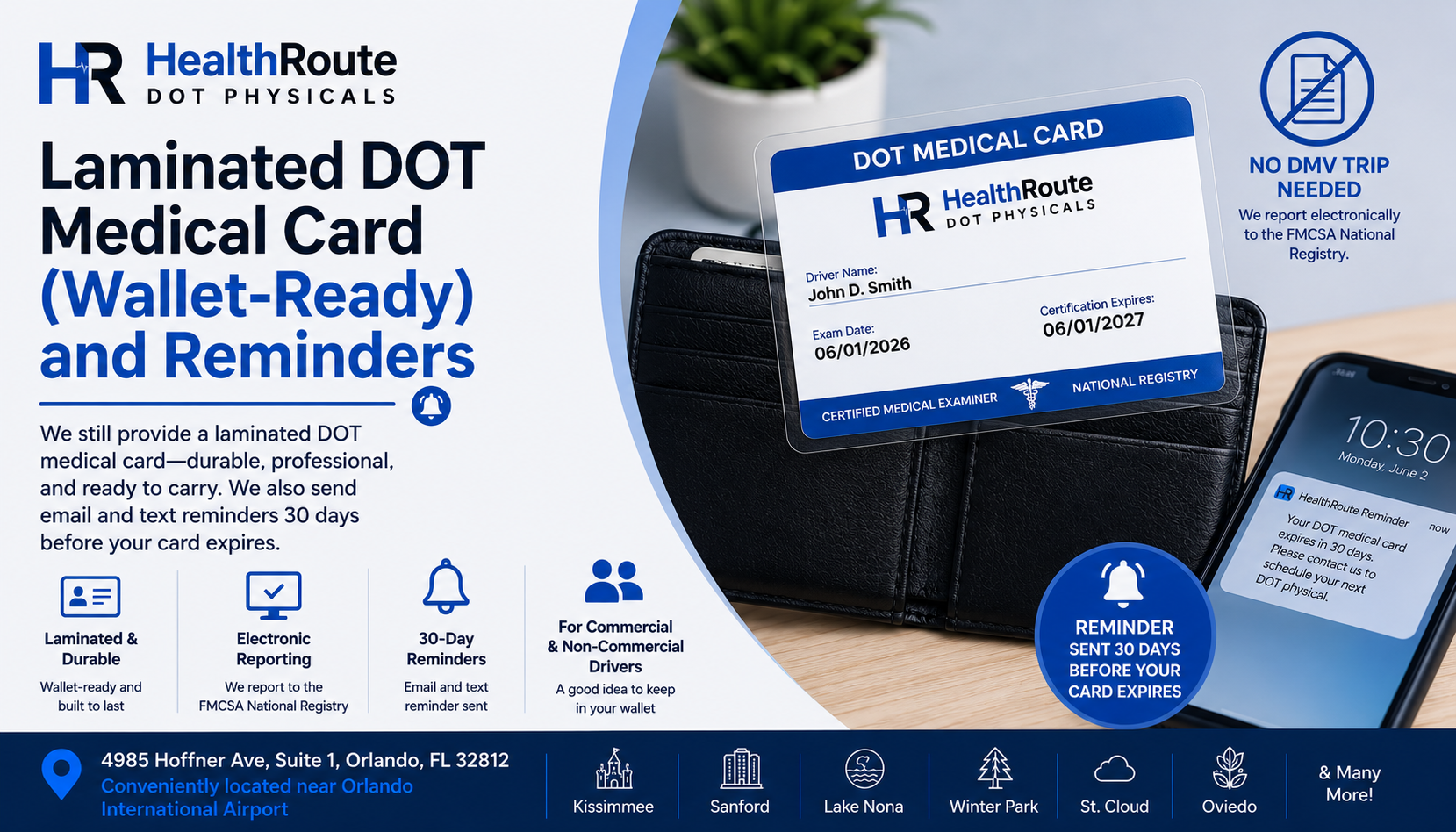 Laminated DOT medical card and expiration reminders from HealthRoute