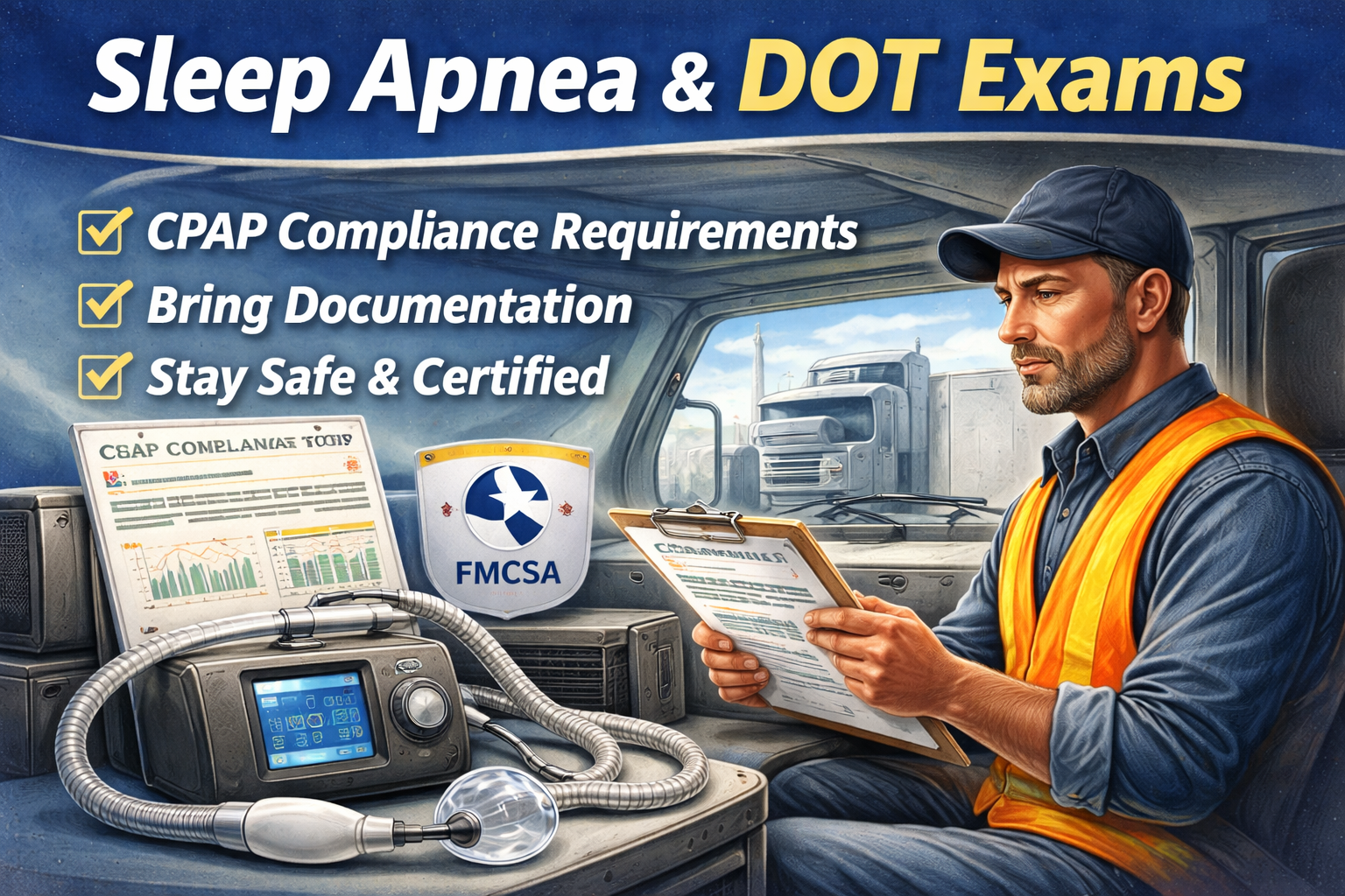 CDL driver reviewing CPAP compliance report for DOT physical