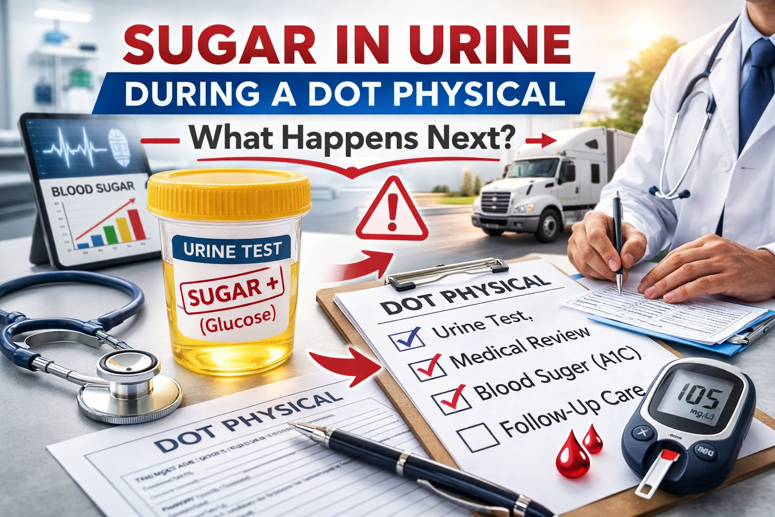 DOT physical urinalysis showing glucose and next steps for CDL drivers